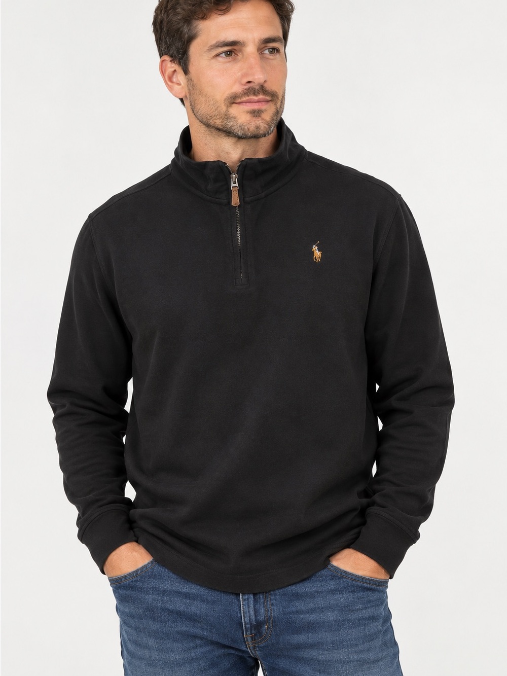 Ralph Lauren Black Half-Zip Pullover with Gold Pony size XXL